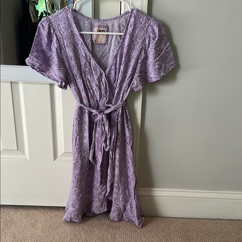 Purple Patterned Dress with matching belt